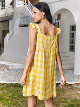Ruffled Plaid Square Neck Mini Dress OutfitFlow